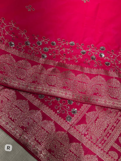 Rani Pink Color Banarasi Silk Border Embroidered work Saree With Unstitched Blouse