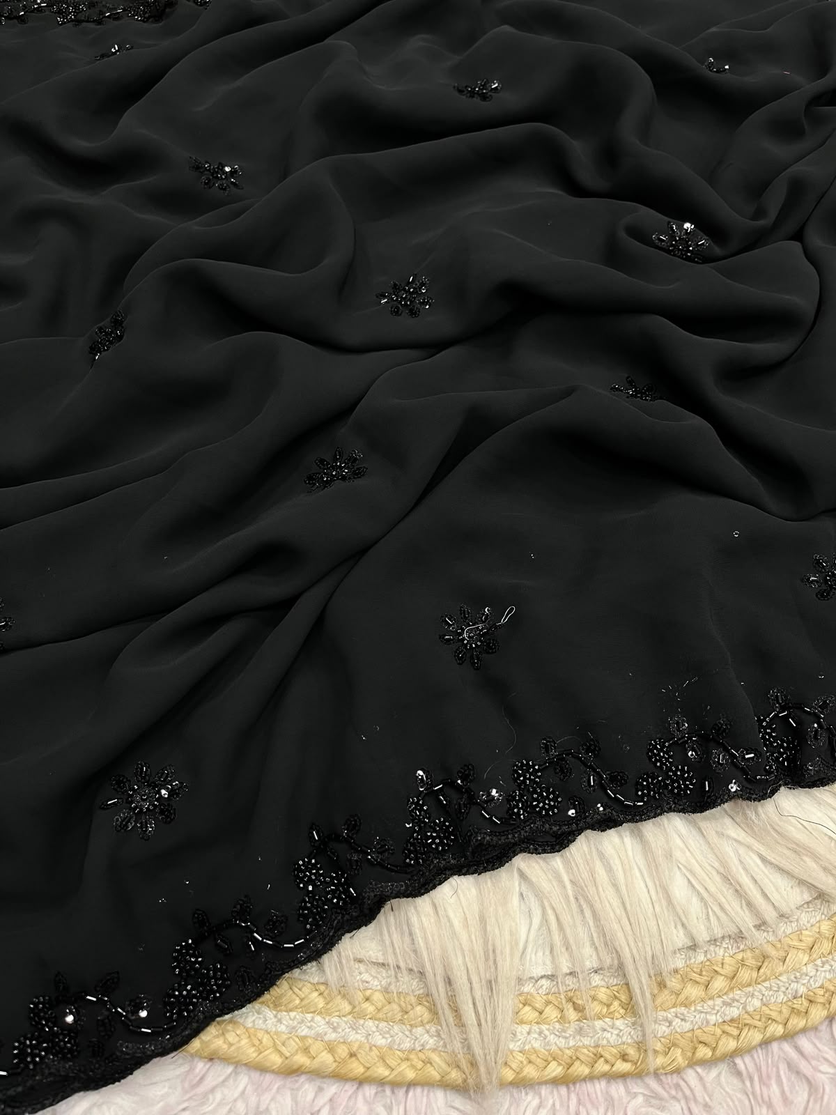 Black Color Georgette Sequence Brits Designer Saree with Unstitched Blouse