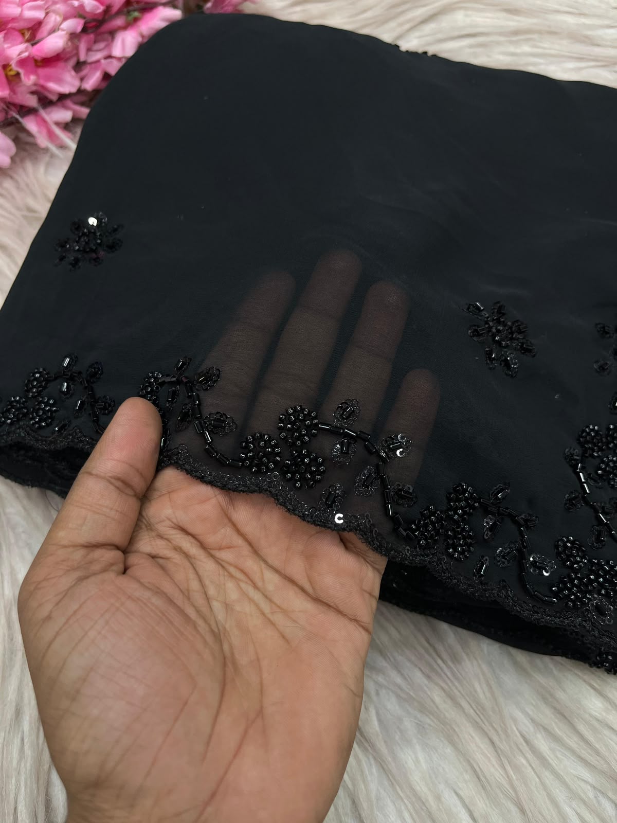Black Color Georgette Sequence Brits Designer Saree with Unstitched Blouse