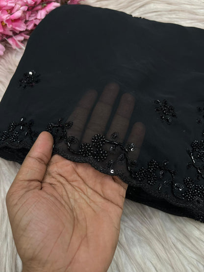 Black Color Georgette Sequence Brits Designer Saree with Unstitched Blouse