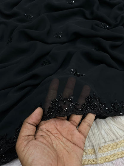 Black Color Georgette Sequence Brits Designer Saree with Unstitched Blouse