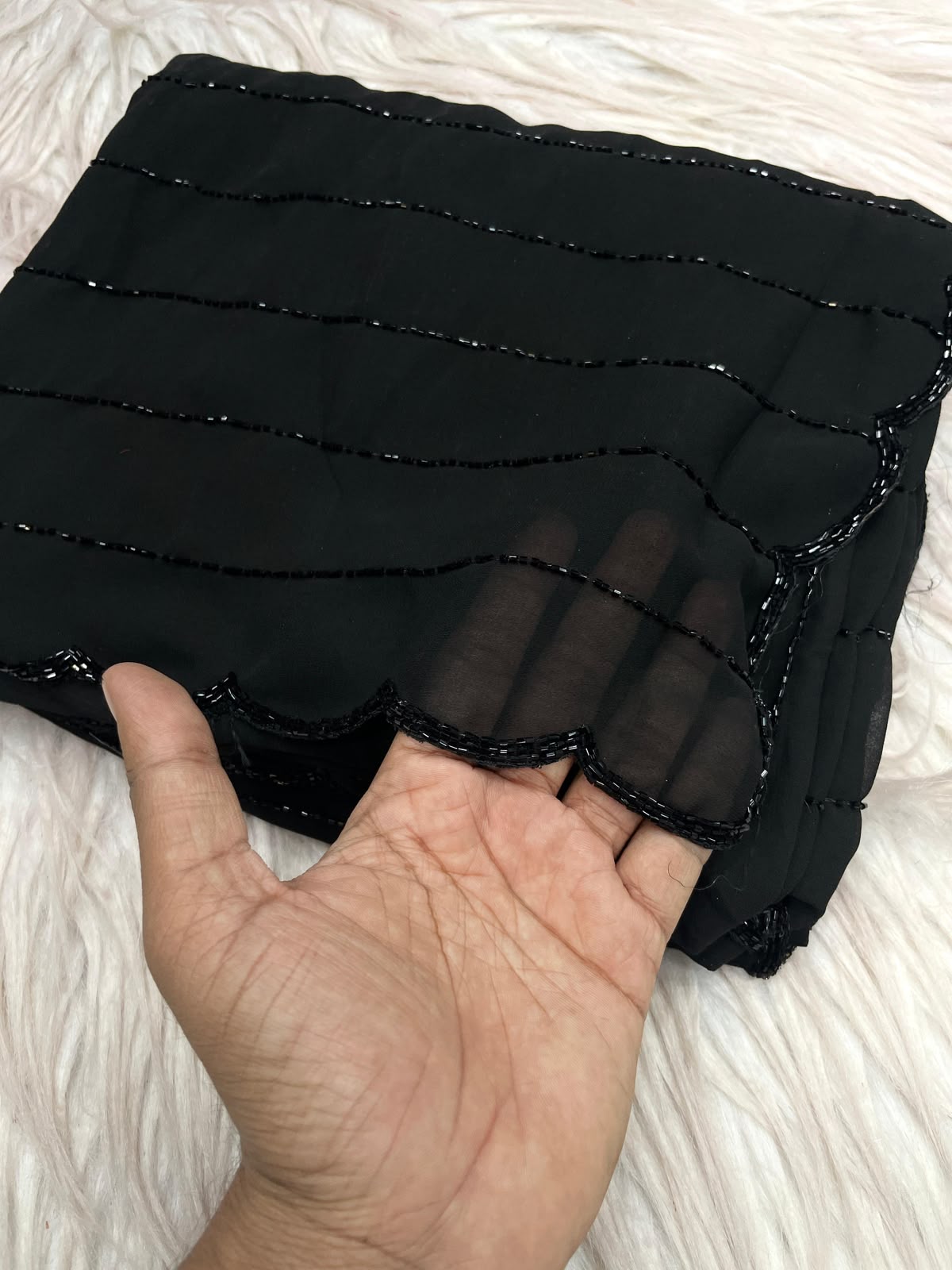Black Color Fox Georgette Khatli Cut Dana Handwork Designer Saree with Unstitched Blouse