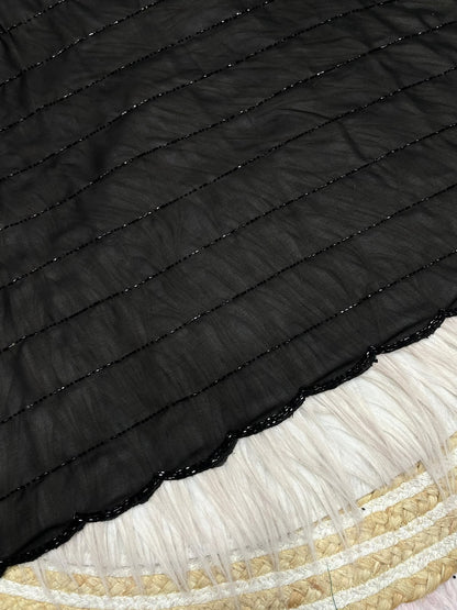 Black Color Fox Georgette Khatli Cut Dana Handwork Designer Saree with Unstitched Blouse