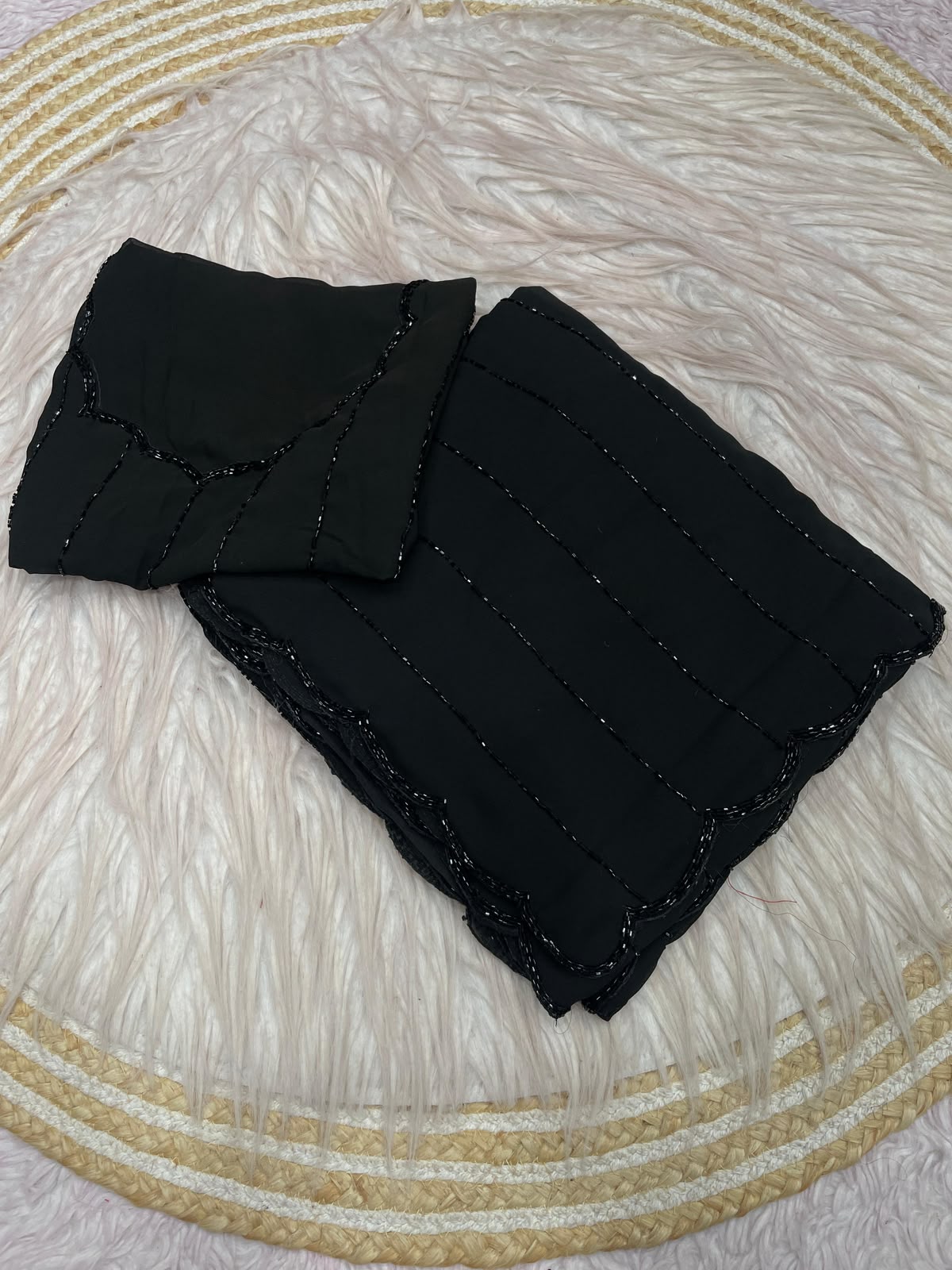 Black Color Fox Georgette Khatli Cut Dana Handwork Designer Saree with Unstitched Blouse