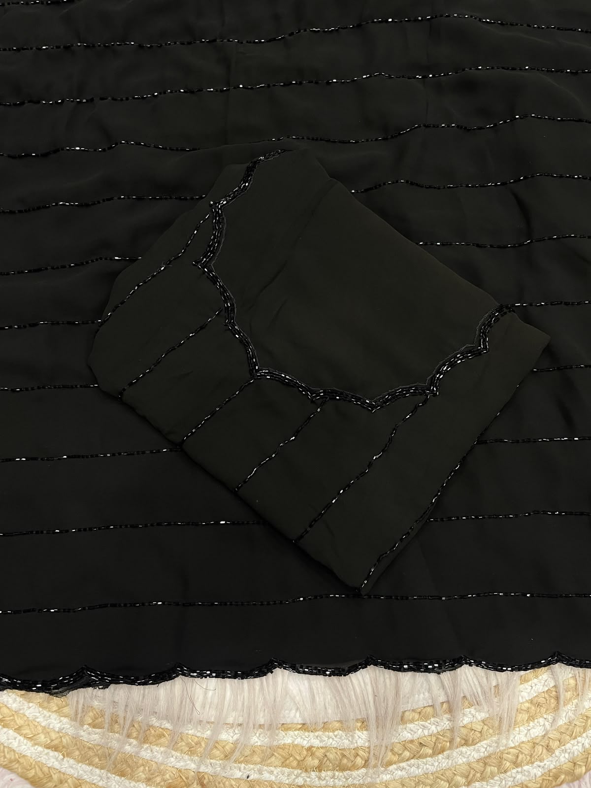 Black Color Fox Georgette Khatli Cut Dana Handwork Designer Saree with Unstitched Blouse