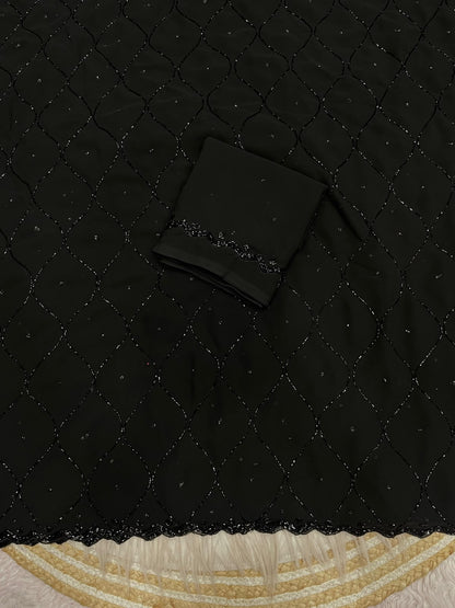 Black Color Fox Gerorrget Khatli Cut Dana Handwork Saree with Unstitched Blouse