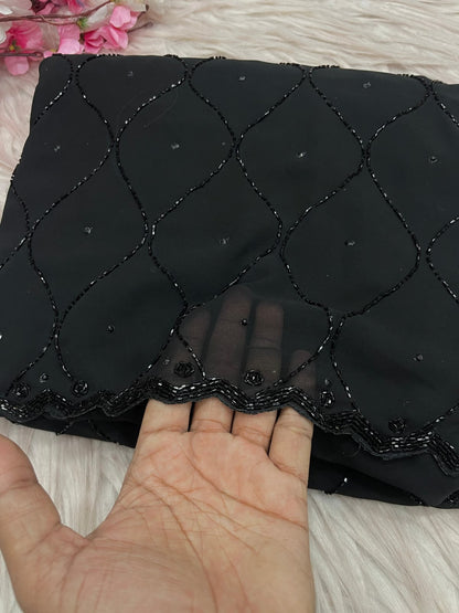 Black Color Fox Gerorrget Khatli Cut Dana Handwork Saree with Unstitched Blouse