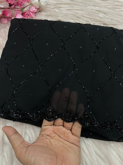 Black Color Fox Gerorrget Khatli Cut Dana Handwork Saree with Unstitched Blouse