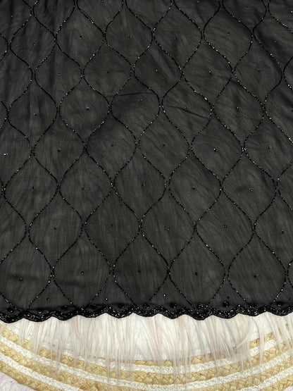Black Color Fox Gerorrget Khatli Cut Dana Handwork Saree with Unstitched Blouse