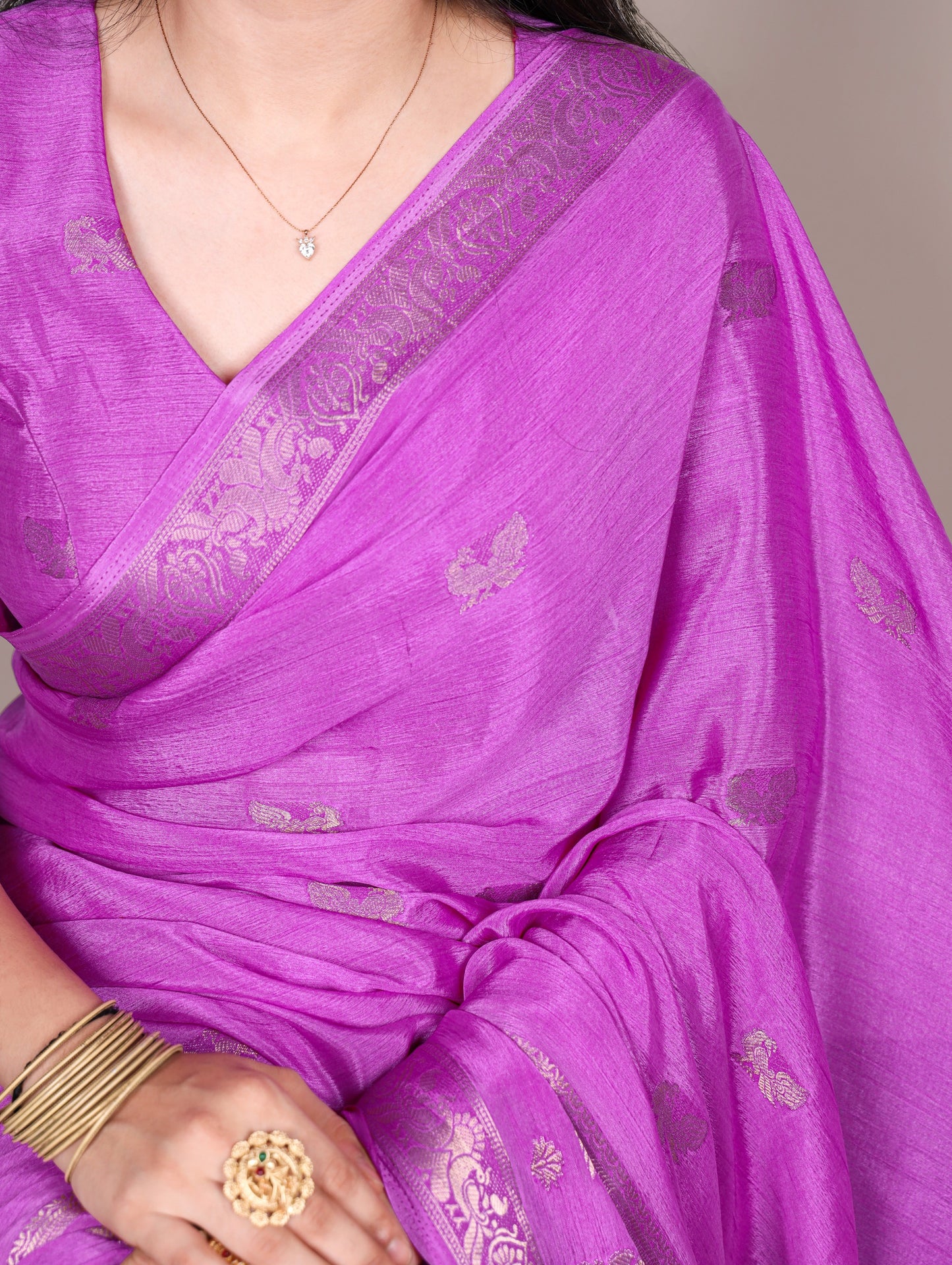 Pink color Crepe All Over Pick Peacock Weaving Saree with Unstitched Blouse