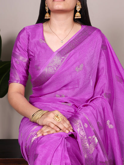 Pink color Crepe All Over Pick Peacock Weaving Saree with Unstitched Blouse
