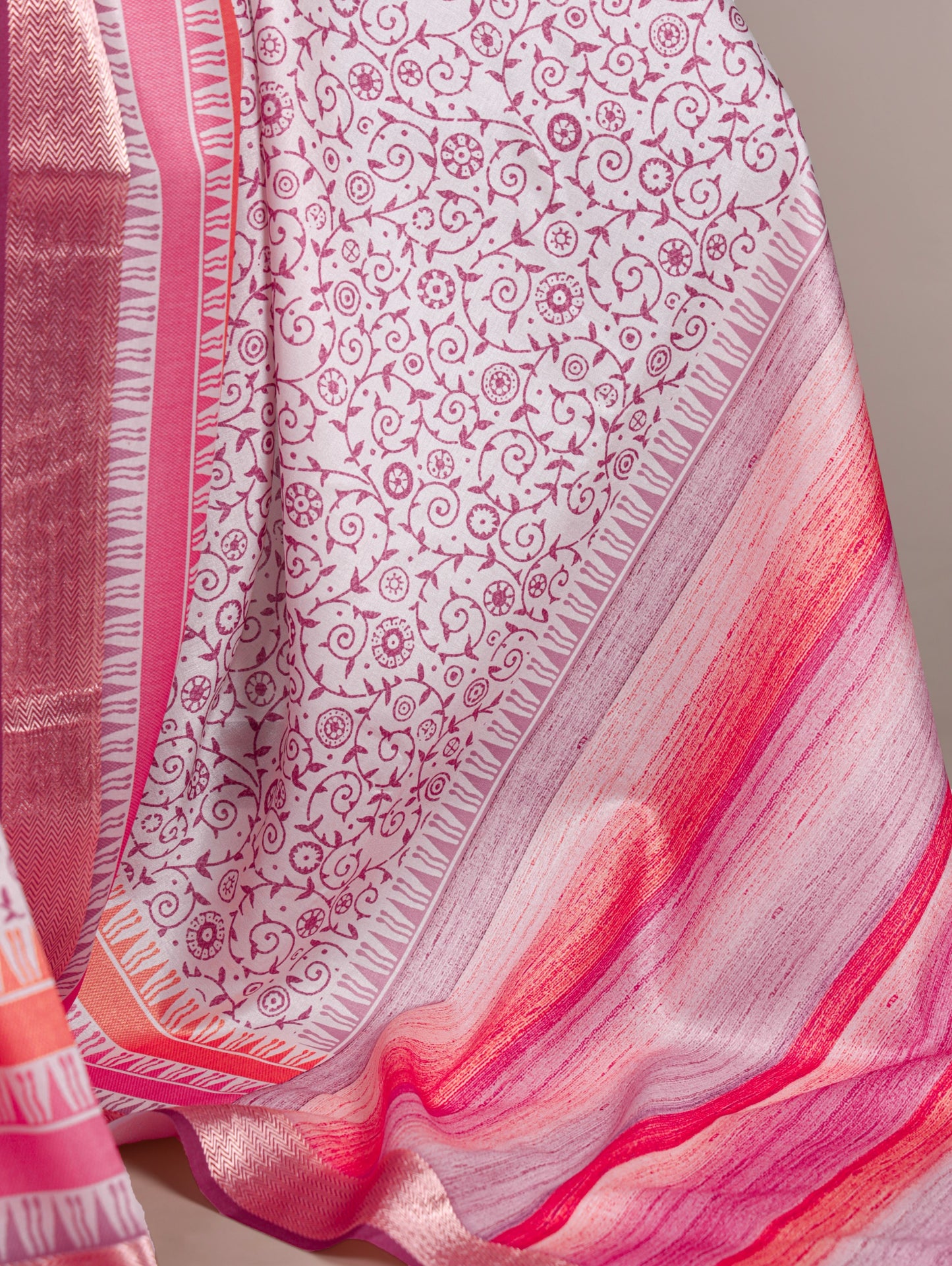 Light Pink color Tasar Silk Print Viscose Border Saree with Unstitched Blouse