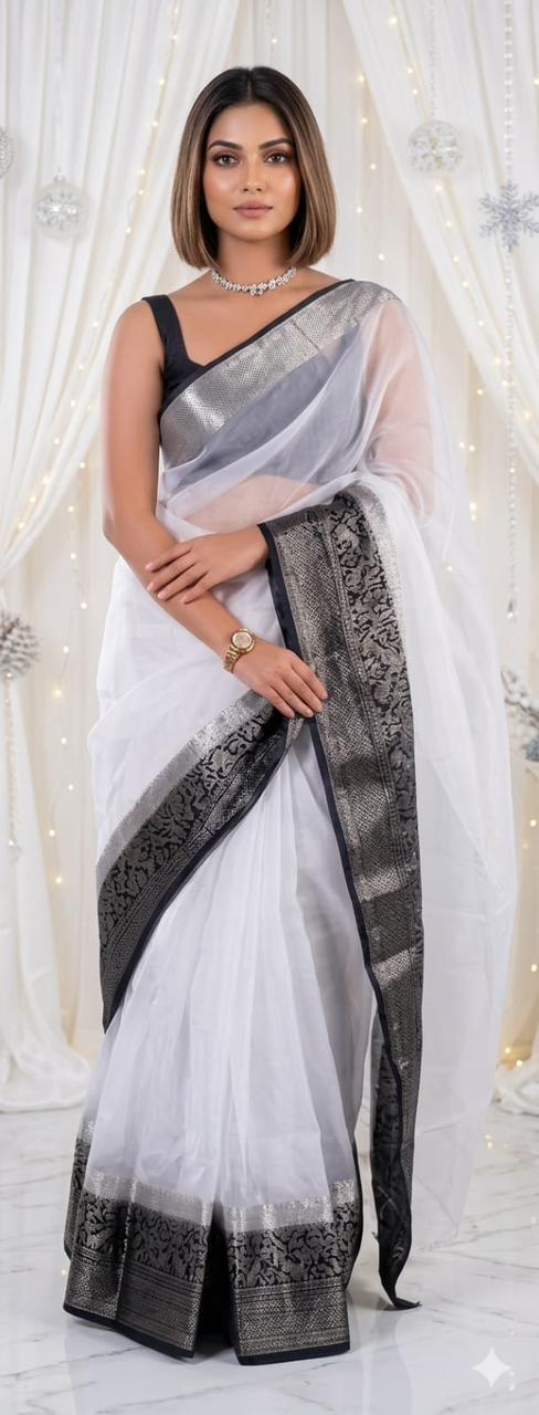 EXCLUSIVE SOLID KORA ORGANZA SAREE