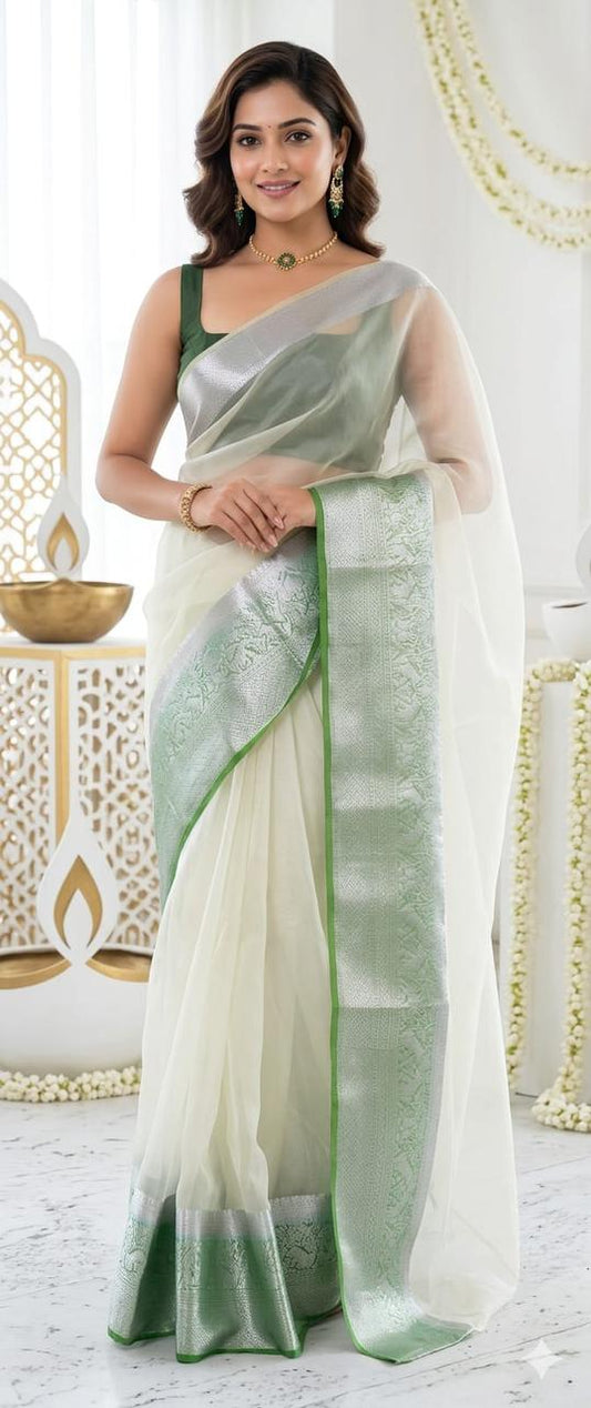 EXCLUSIVE SOLID KORA ORGANZA SAREE