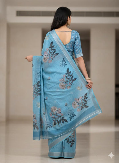 DIGITAL PRINTED LINEN SAREES