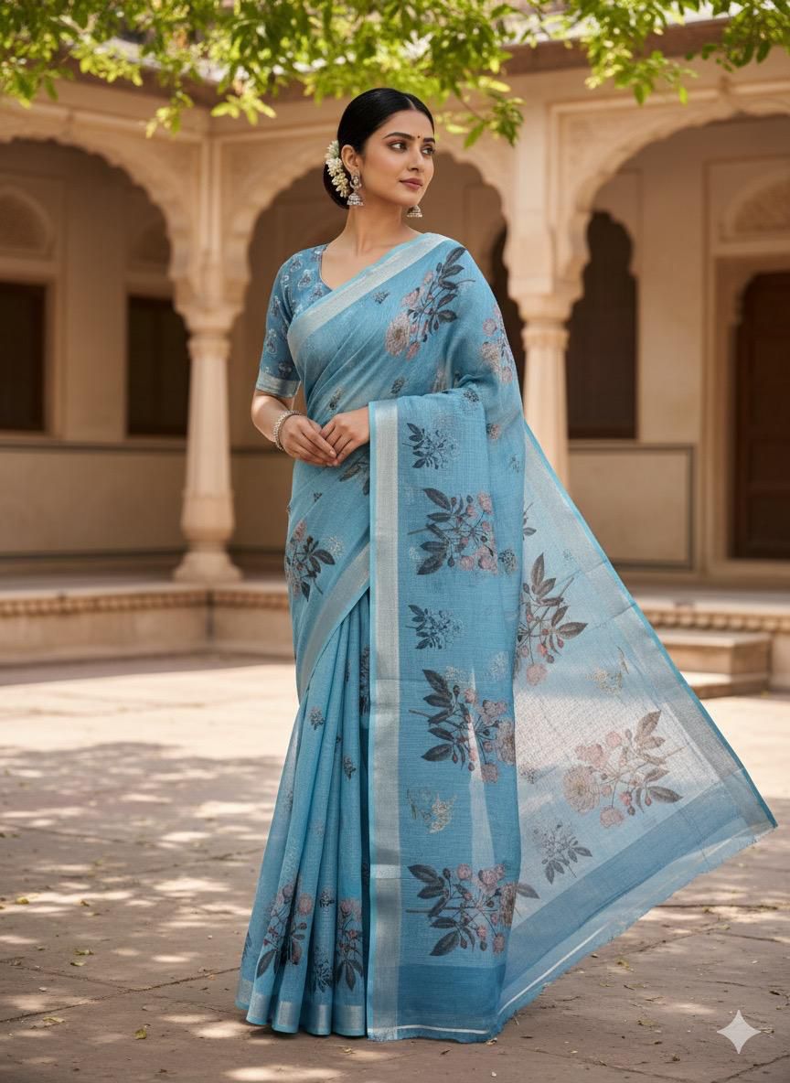 DIGITAL PRINTED LINEN SAREES
