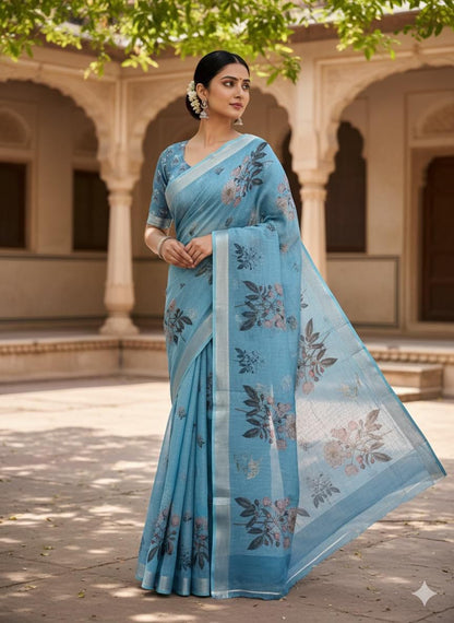 DIGITAL PRINTED LINEN SAREES