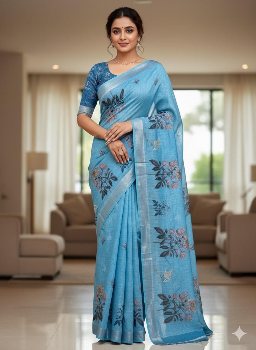 DIGITAL PRINTED LINEN SAREES