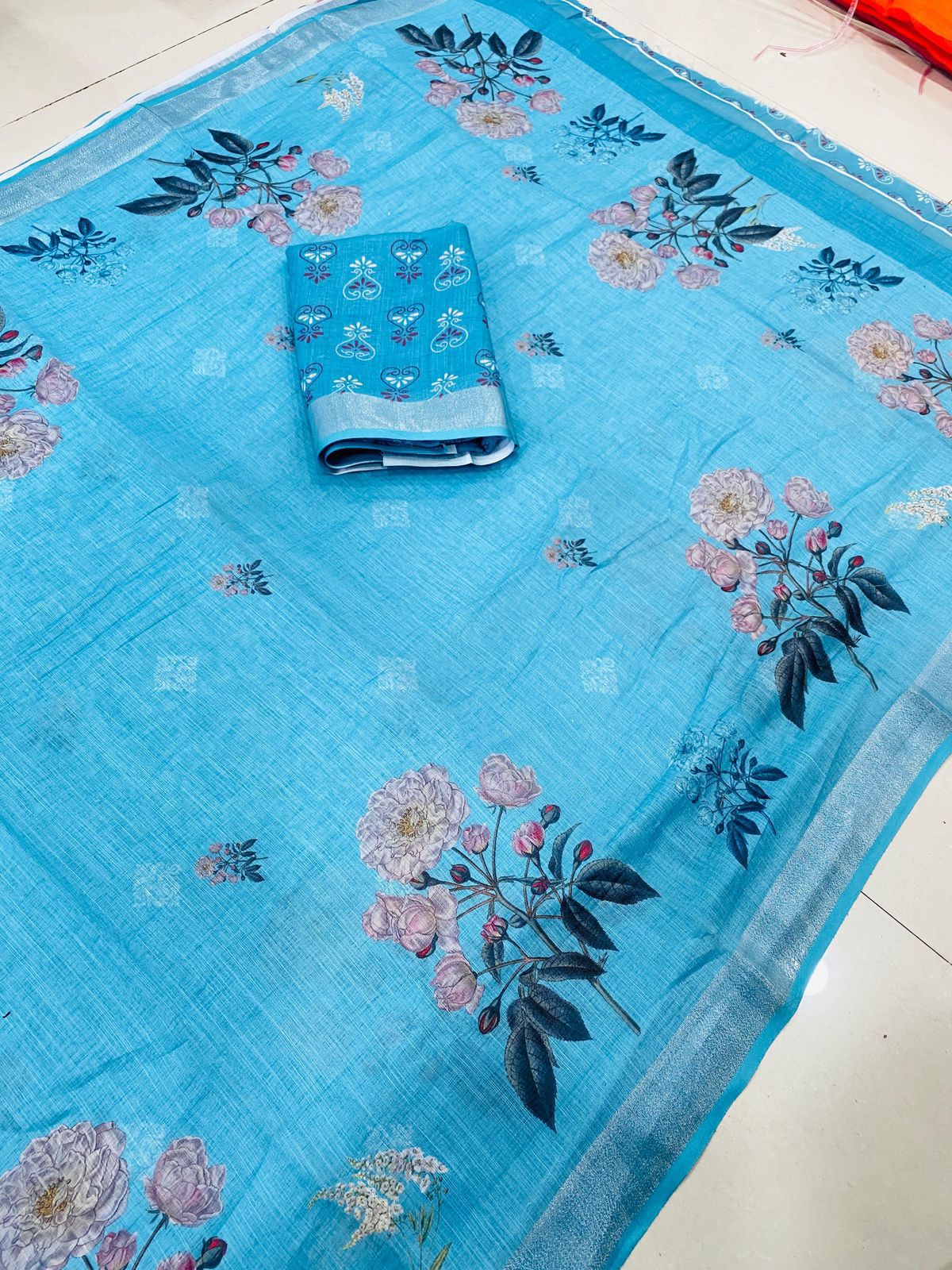 DIGITAL PRINTED LINEN SAREES