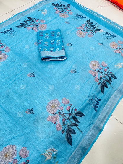 DIGITAL PRINTED LINEN SAREES
