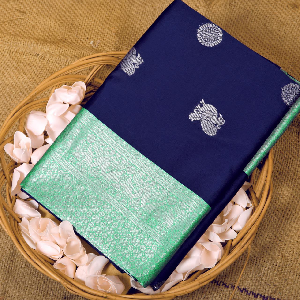 Navy Blue color Silk Zari Woven Saree with Unstitched Blouse