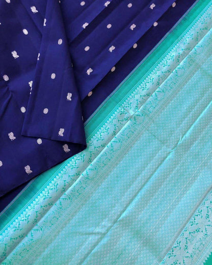 Navy Blue color Silk Zari Woven Saree with Unstitched Blouse