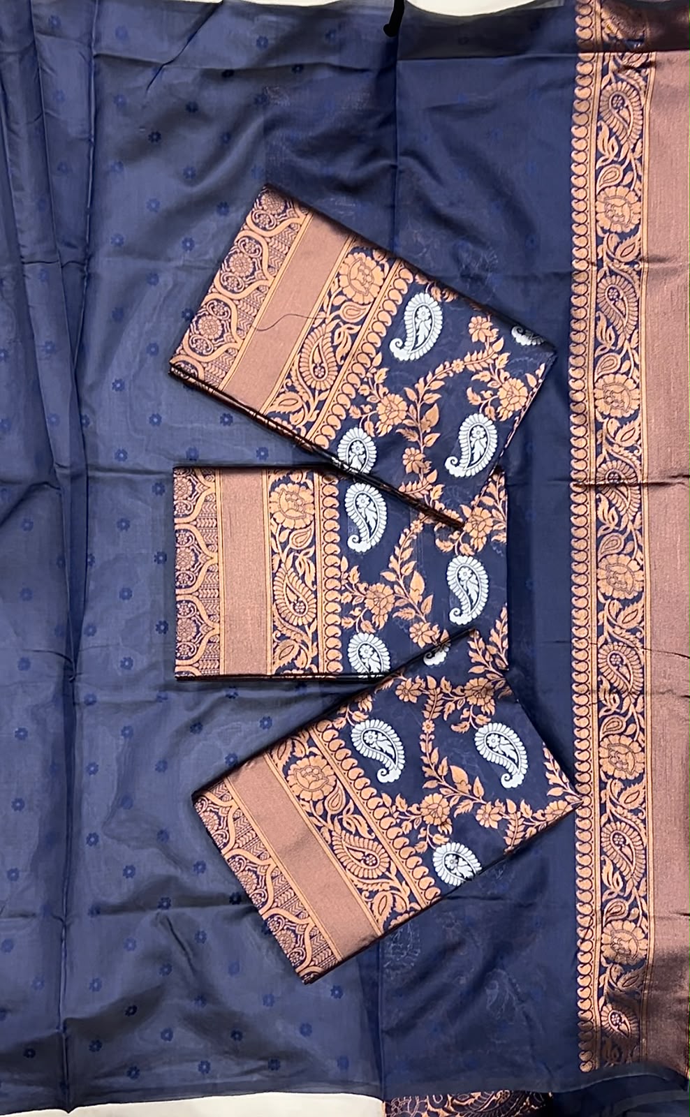 Navy Blue Soft Lichi silk Saree with Unstitched Blouse
