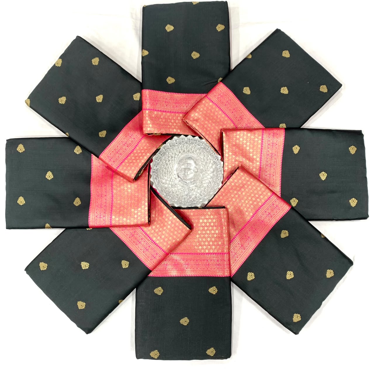 Black color Lichi silk Saree with Unstitched Blouse