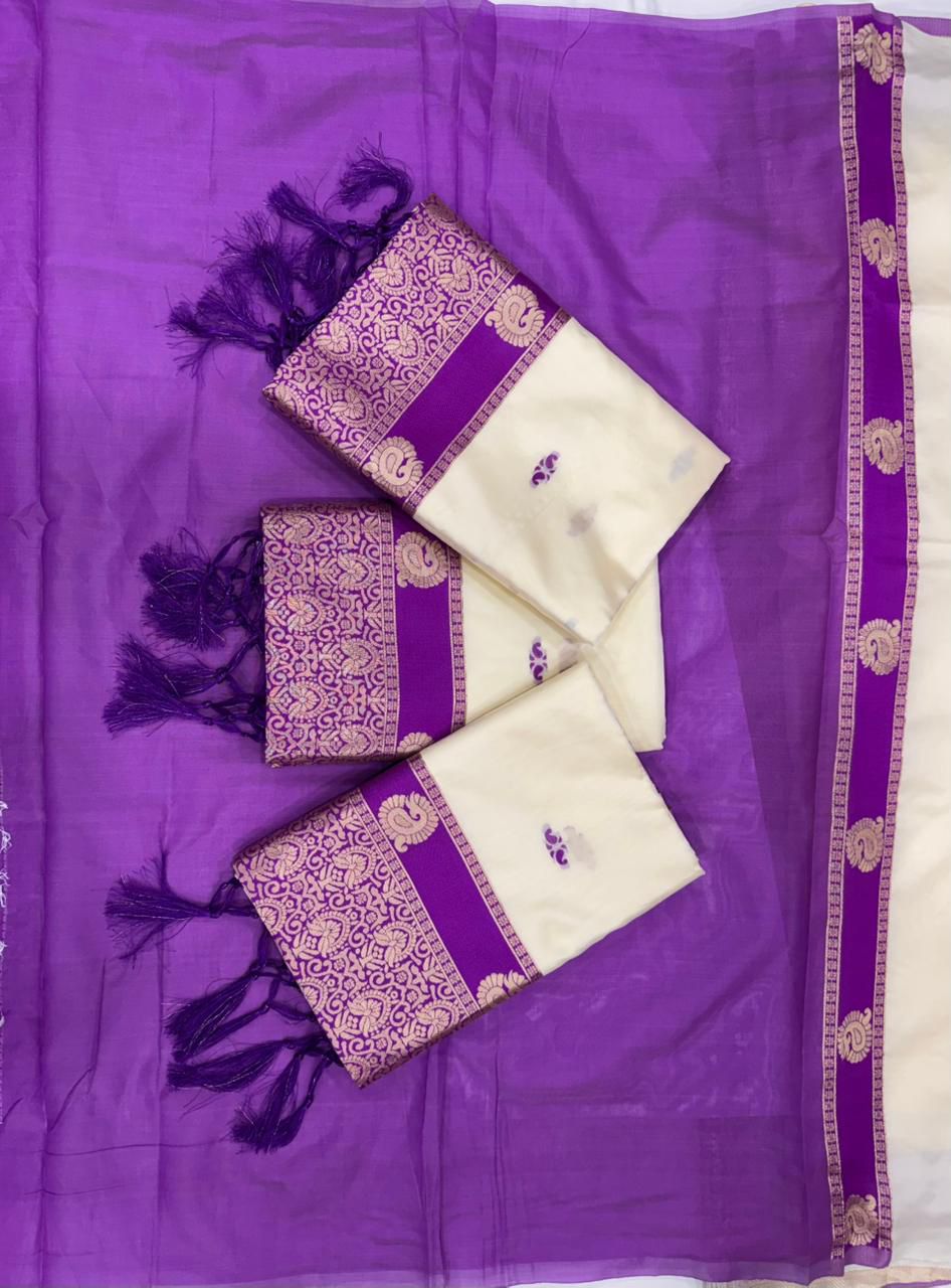 Off White color Lichi silk Saree with Unstitched Blouse