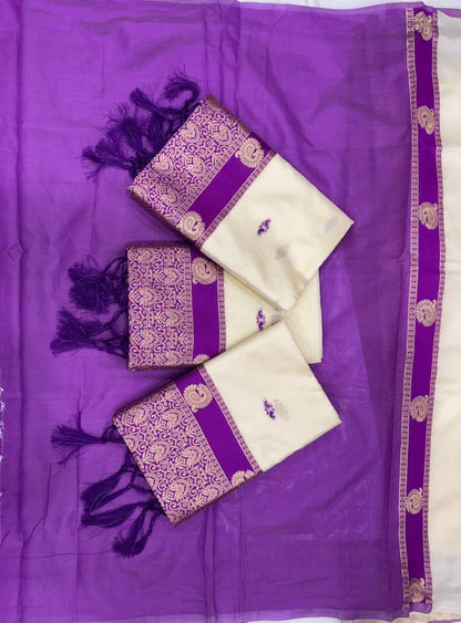 Off White color Lichi silk Saree with Unstitched Blouse