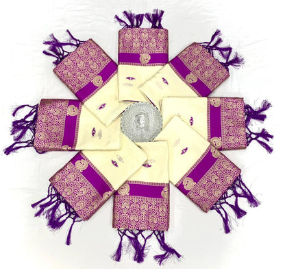 Off White color Lichi silk Saree with Unstitched Blouse