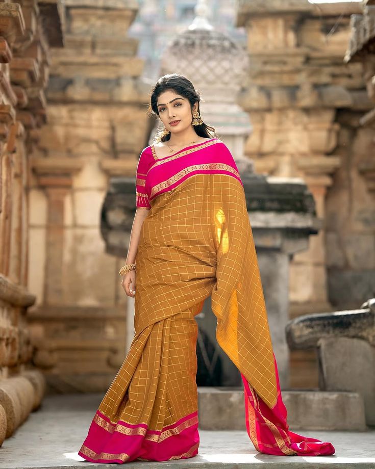 Mustard Yellow color Lichi silk Saree with Unstitched Blouse