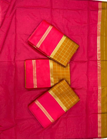 Mustard Yellow color Lichi silk Saree with Unstitched Blouse