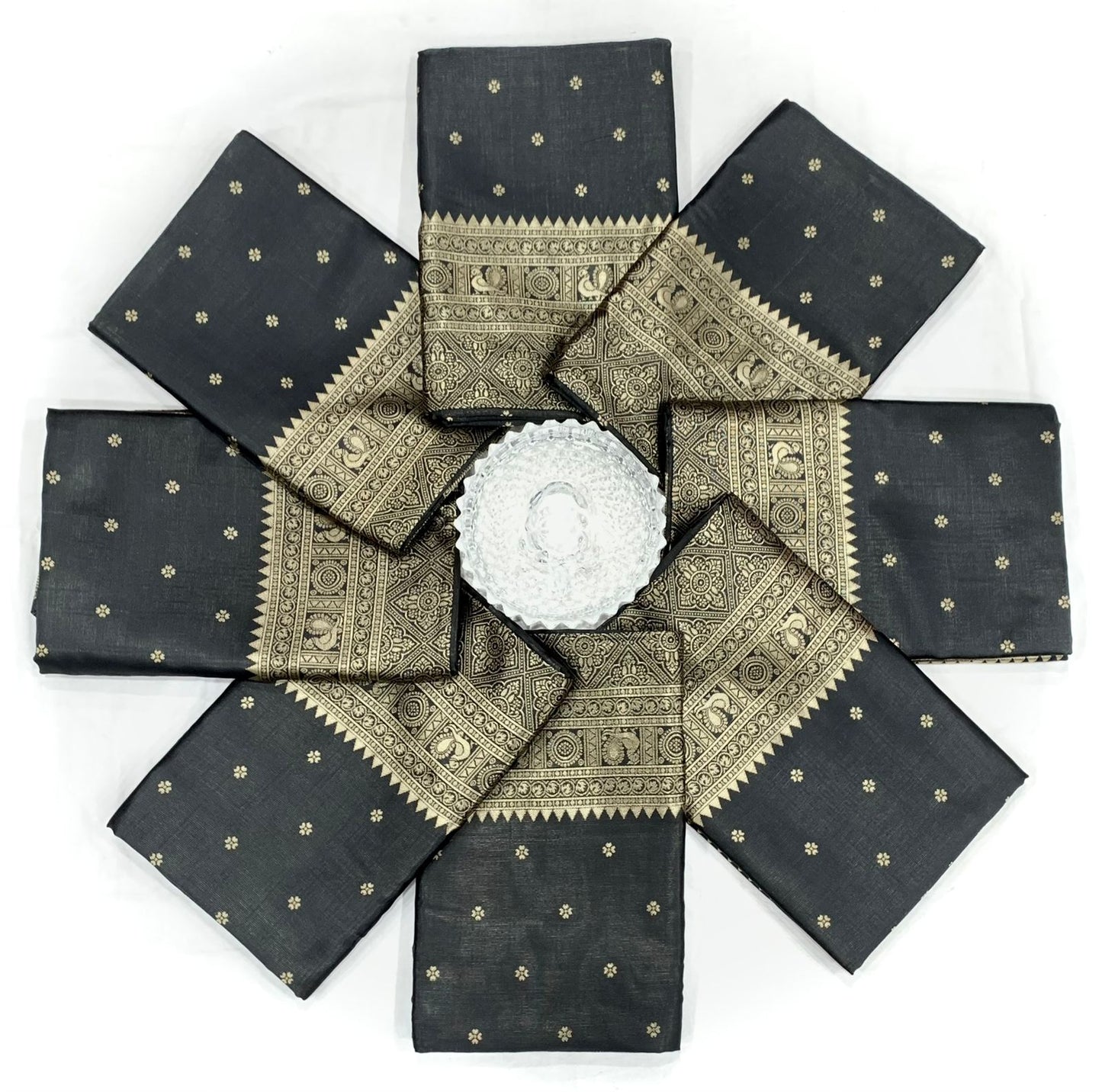 Black color Lichi silk Saree with Unstitched Blouse
