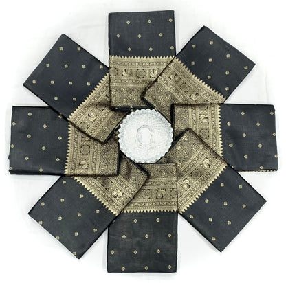 Black color Lichi silk Saree with Unstitched Blouse