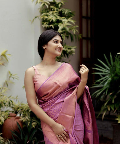 Light Pink color Lichi silk Saree with Unstitched Blouse