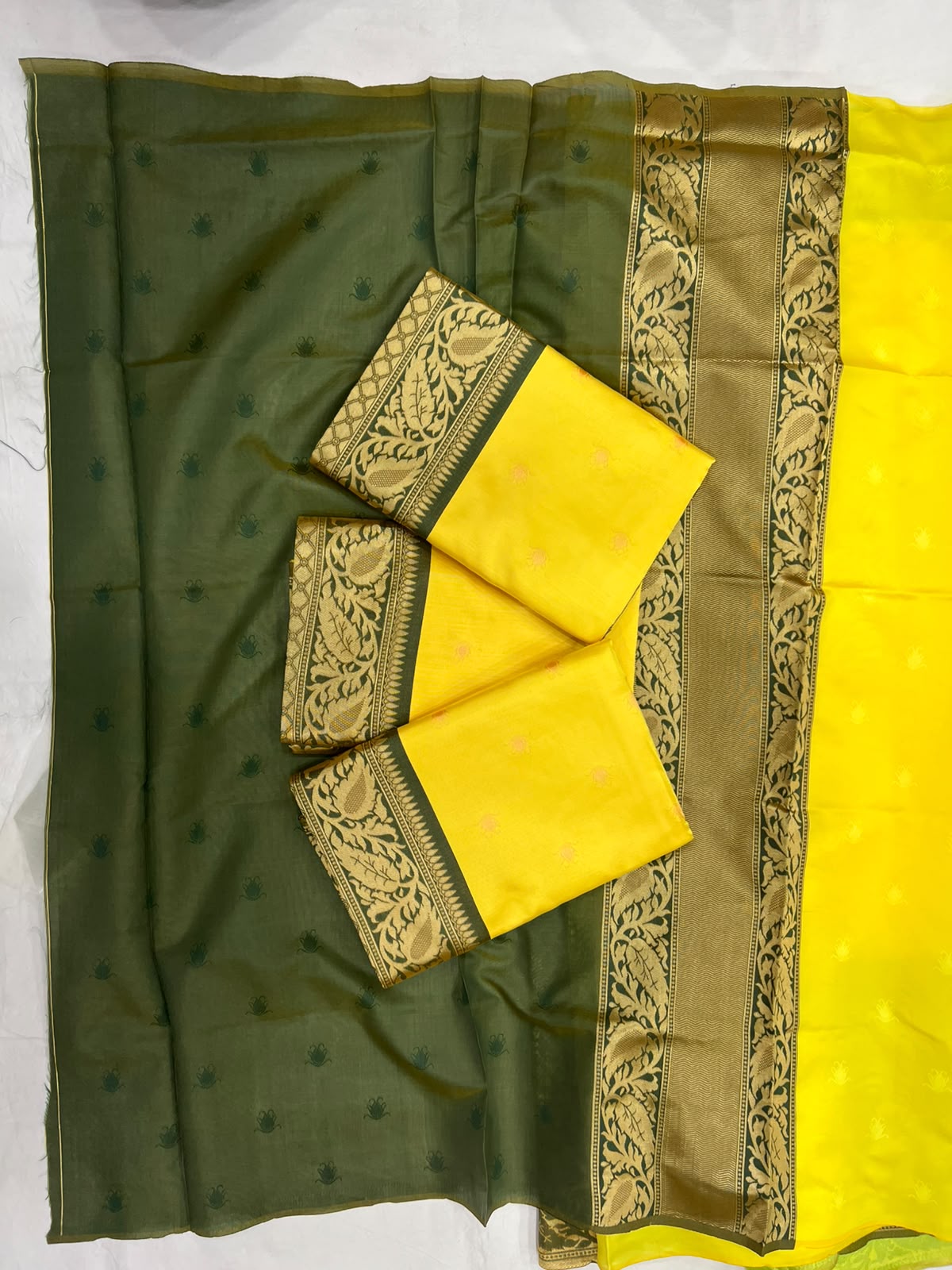 Yellow color Lichi silk Saree with Unstitched Blouse