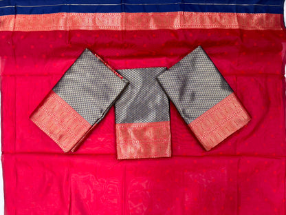Navy Blue color Lichi silk Saree with Unstitched Blouse
