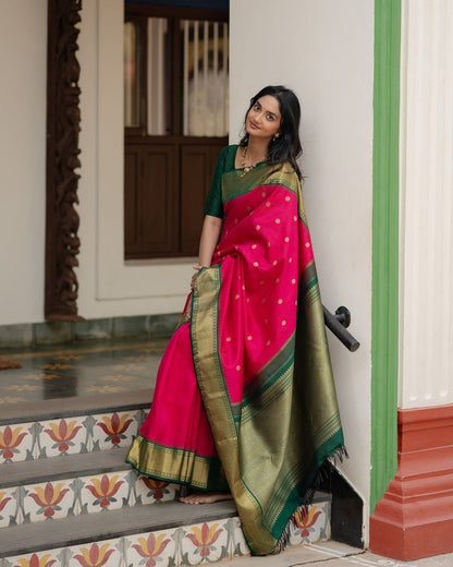 Rani Pink color Lichi silk Saree with Unstitched Blouse