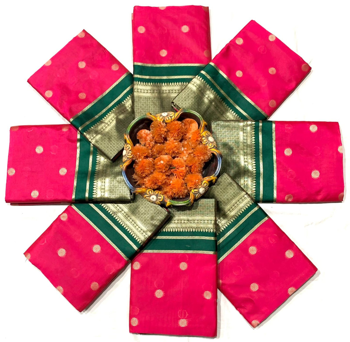 Rani Pink color Lichi silk Saree with Unstitched Blouse