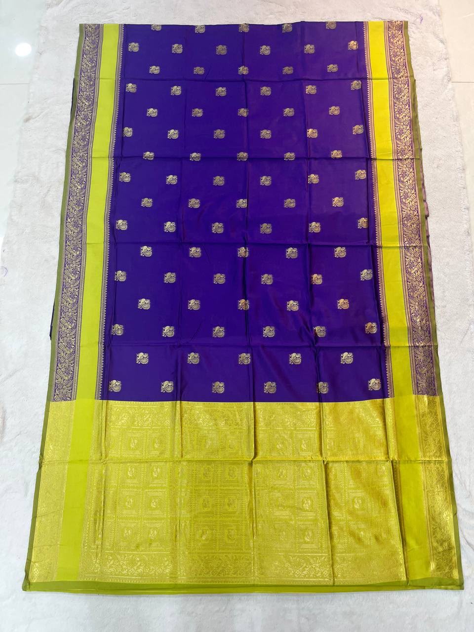 Blue color Lichi Silk Traditional Saree with Unstitched Blouse