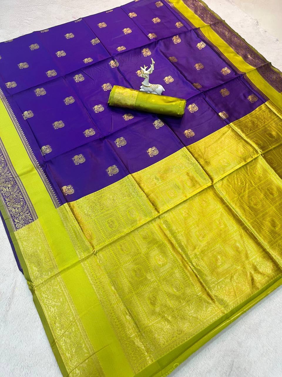 Blue color Lichi Silk Traditional Saree with Unstitched Blouse