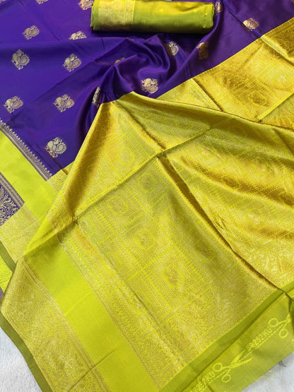 Blue color Lichi Silk Traditional Saree with Unstitched Blouse