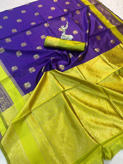 Blue color Lichi Silk Traditional Saree with Unstitched Blouse