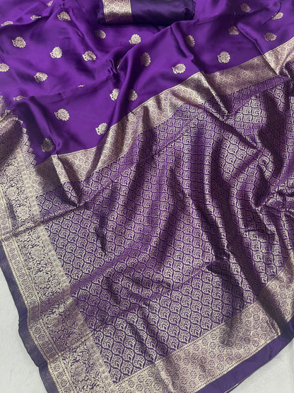 Purple color Lichi Silk Traditional Saree with Unstitched Blouse