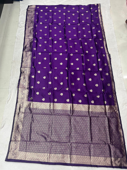 Purple color Lichi Silk Traditional Saree with Unstitched Blouse