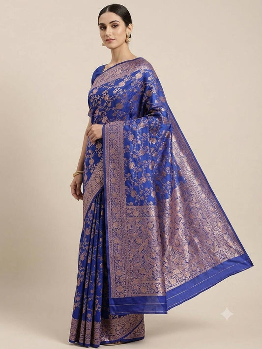 Royal Blue Gold Zari weaving Kanijivaram Saree with Unstitched Blouse