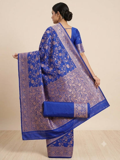 Royal Blue Gold Zari weaving Kanijivaram Saree with Unstitched Blouse