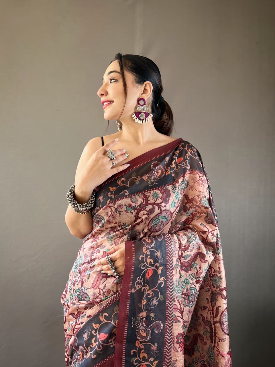 Kalamkari Print Saree with Unstitched Blouse