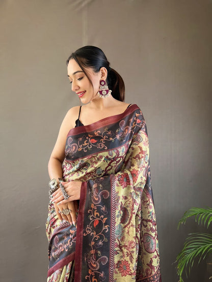 Kalamkari Print Saree with Unstitched Blouse